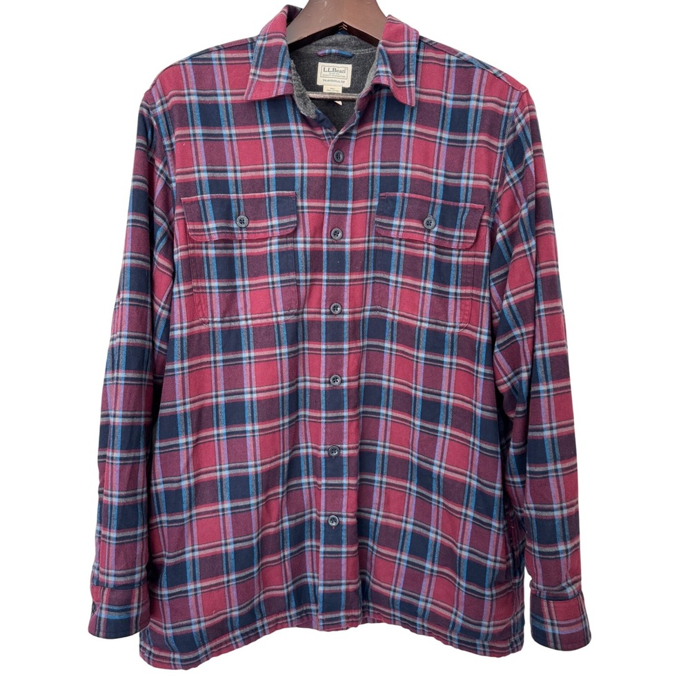 LL Bean Men's Fleece Lined Flannel Shirt Traditional Fit Size Large